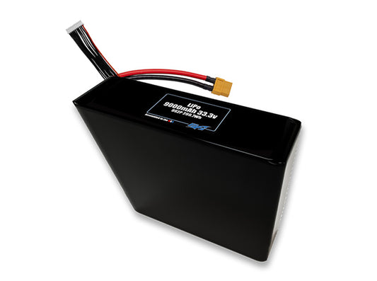 Compact 33.3-volt 9000mAh lithium-polymer battery, built for lightweight drone, UAV, and robotics projects.