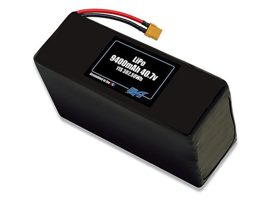 Compact 40.7-volt 9400mAh lithium-polymer battery, built for lightweight drone, UAV, and robotics projects.