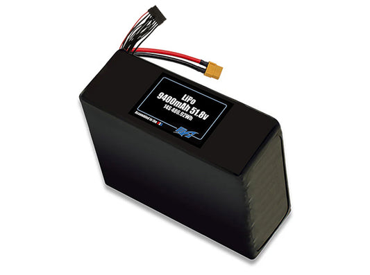 Compact 51.8-volt 9400mAh lithium-polymer battery, built for lightweight drone, UAV, and robotics projects.