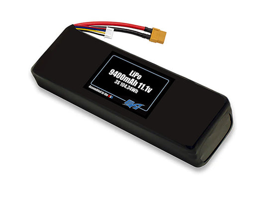 Compact 11.1-volt 9400mAh lithium-polymer battery, built for lightweight drone, UAV, and robotics projects.