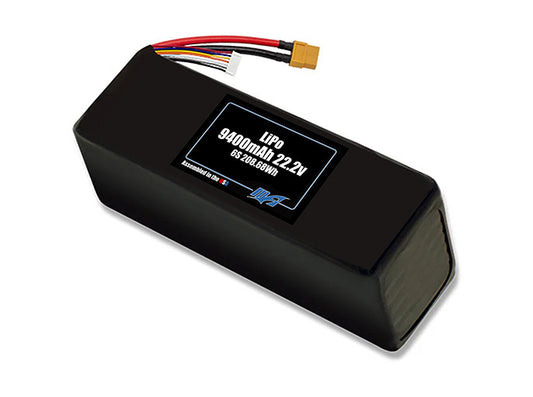 Compact 22.2-volt 9400mAh lithium-polymer battery, built for lightweight drone, UAV, and robotics projects.