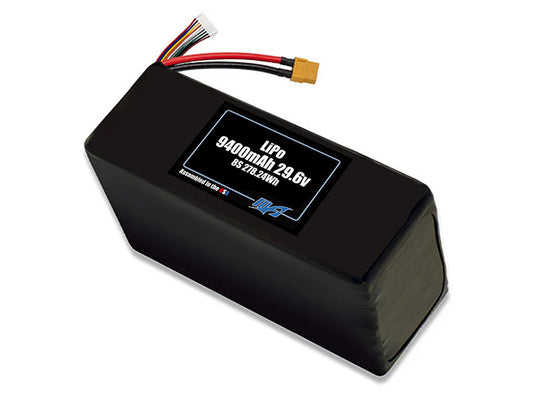 Compact 29.6-volt 9400mAh lithium-polymer battery, built for lightweight drone, UAV, and robotics projects.
