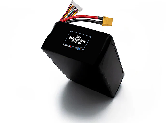 Compact 44.4-volt 9500mAh lithium-polymer battery, built for lightweight drone, UAV, and robotics projects.
