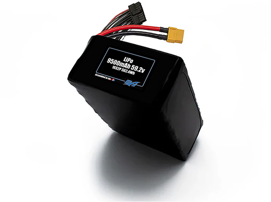 Compact 59.2-volt 9500mAh lithium-polymer battery, built for lightweight drone, UAV, and robotics projects.
