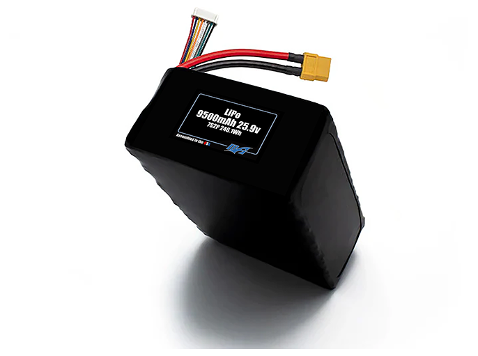 Compact 25.9-volt 9500mAh lithium-polymer battery, built for lightweight drone, UAV, and robotics projects.