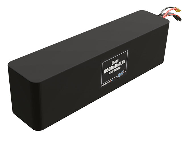 Rendered view of a slim 10500mAh Li-ion pack, used in UAV and defense-grade robotics projects.