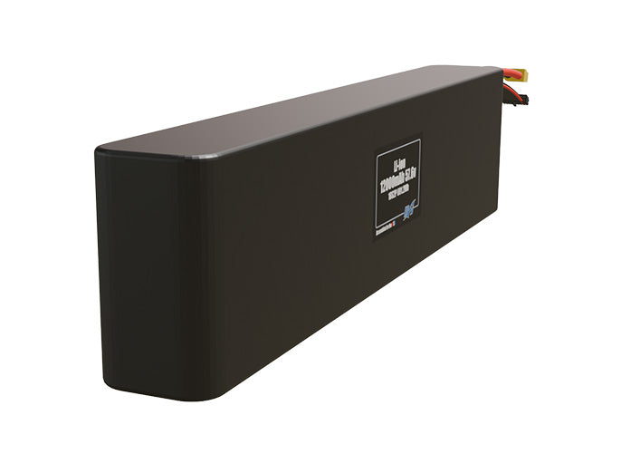 Rendered view of a slim 12000mAh Li-ion pack, used in UAV and defense-grade robotics projects.