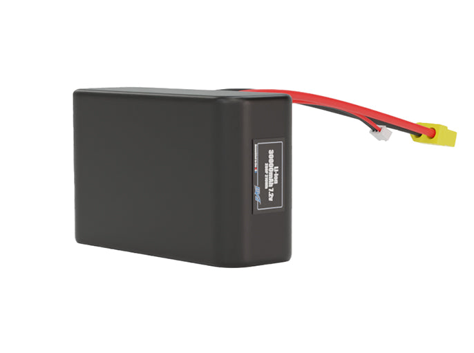 Rendered view of a slim 30000mAh Lithium-Ion pack, used in large UAV and defense-grade robotics projects.