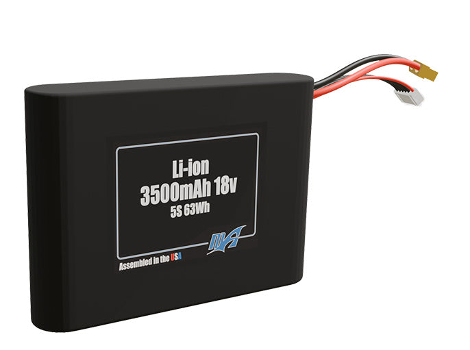Rendered view of a slim 3500mAh Li-ion pack, used in small UAV and defense-grade robotics projects.
