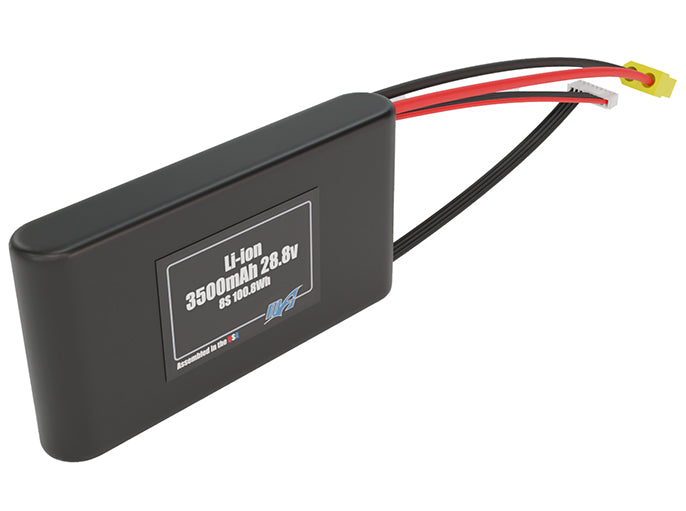 Rendered view of a slim 3500mAh Li-ion pack, used in small UAV and defense-grade robotics projects.