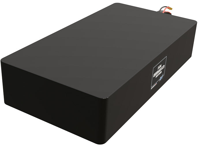 Rendered view of a slim 45000mAh Lithium-Ion pack, used in large UAV and defense-grade robotics projects.