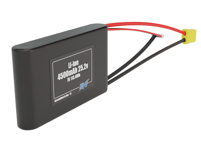 Rendered view of a slim 4500mAh Li-ion pack, used in small UAV and defense-grade robotics projects.