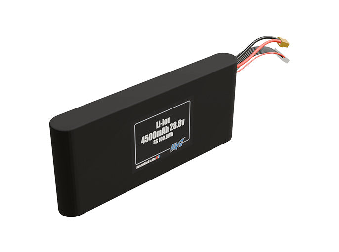 Rendered view of a slim 4500mAh Li-ion pack, used in small UAV and defense-grade robotics projects.