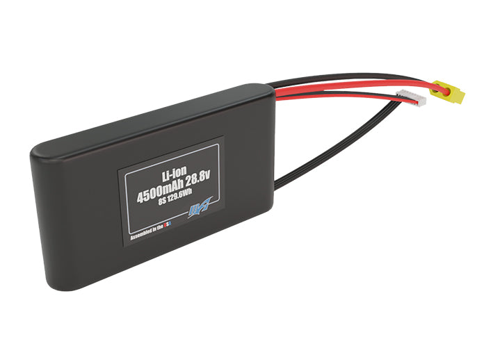 Rendered view of a slim 4500mAh Li-ion pack, used in small UAV and defense-grade robotics projects.
