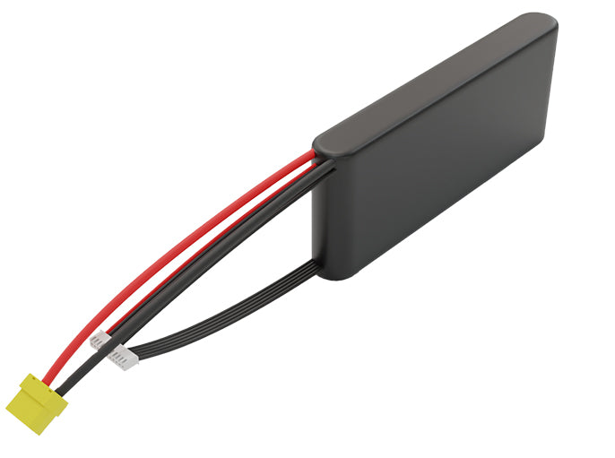Rendered view of a slim 6000mAh Li-ion pack, used in small UAV and defense-grade robotics projects.