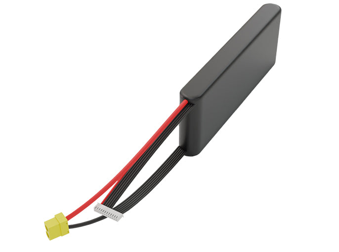 Rendered view of a slim 6000mAh Li-ion pack, used in small UAV and defense-grade robotics projects.