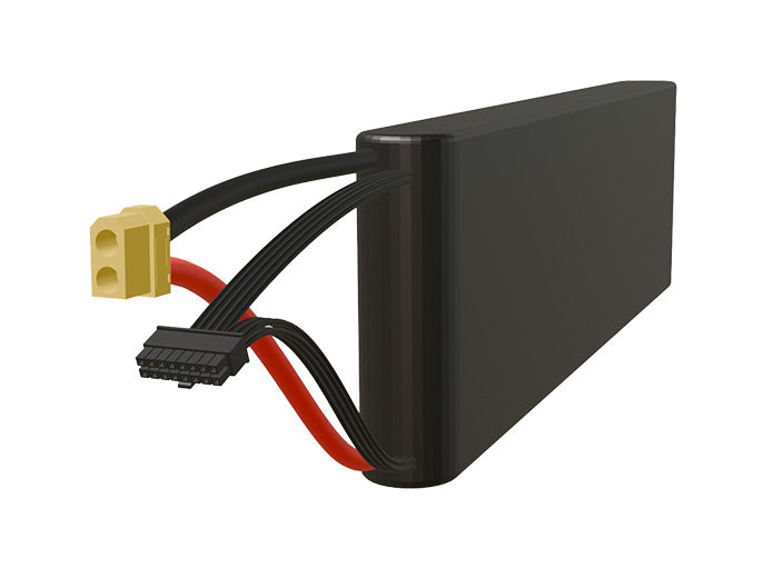 Rendered view of a slim 6000mAh Li-ion pack, used in small UAV and defense-grade robotics projects.