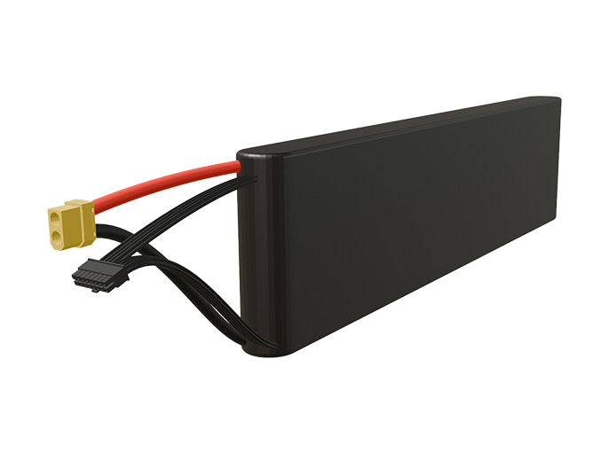 Rendered view of a slim 6000mAh Li-ion pack, used in small UAV and defense-grade robotics projects.