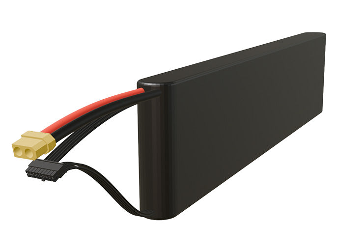 Rendered view of a slim 6000mAh Li-ion pack, used in small UAV and defense-grade robotics projects.