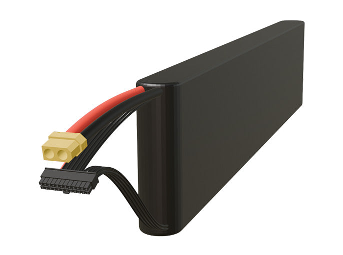 Rendered view of a slim 6000mAh Li-ion pack, used in small UAV and defense-grade robotics projects.
