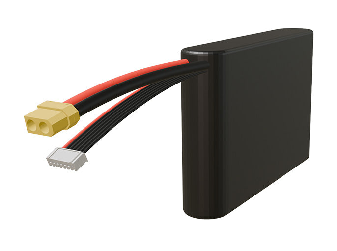 Rendered view of a slim 6000mAh Li-ion pack, used in small UAV and defense-grade robotics projects.