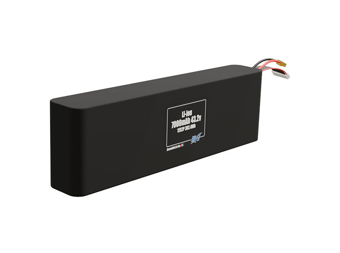 Rendered view of a slim 7000mAh Li-ion pack, used in small UAV and defense-grade robotics projects.