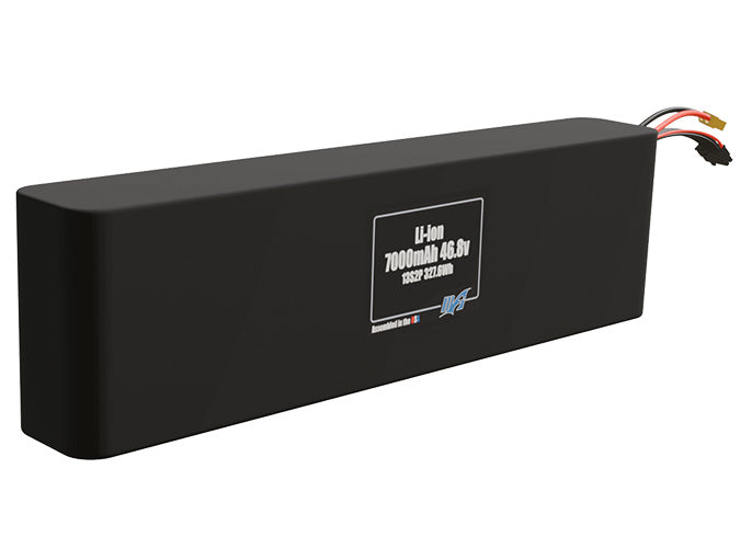 Rendered view of a slim 7000mAh Li-ion pack, used in small UAV and defense-grade robotics projects.