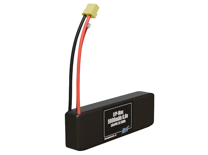 Rendered view of a slim 5000mAh LFP-Max LiFePO4 pack, used in large UAV and defense-grade robotics projects.