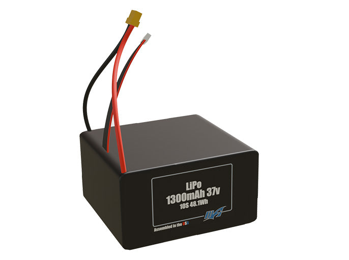 Rendered view of slim 1300mAh LiPo cells, used in small UAV and defense-grade robotics projects.
