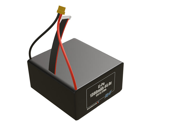 Rendered view of slim 1300mAh LiPo cells, used in small UAV and defense-grade robotics projects.