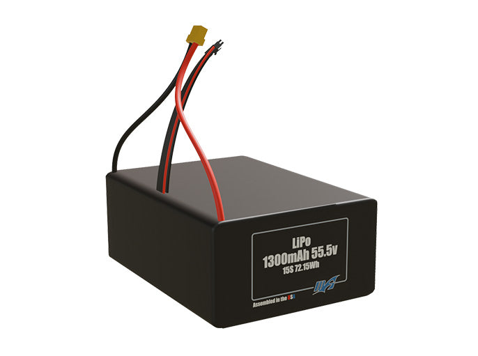 Rendered view of slim 1300mAh LiPo cells, used in small UAV and defense-grade robotics projects.