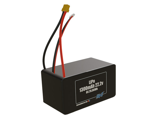 Rendered view of slim 1300mAh LiPo cells, used in small UAV and defense-grade robotics projects.