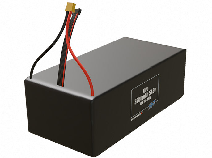 Rendered view of a slim 3250mAh LiPo cell, used in small UAV and defense-grade robotics projects.