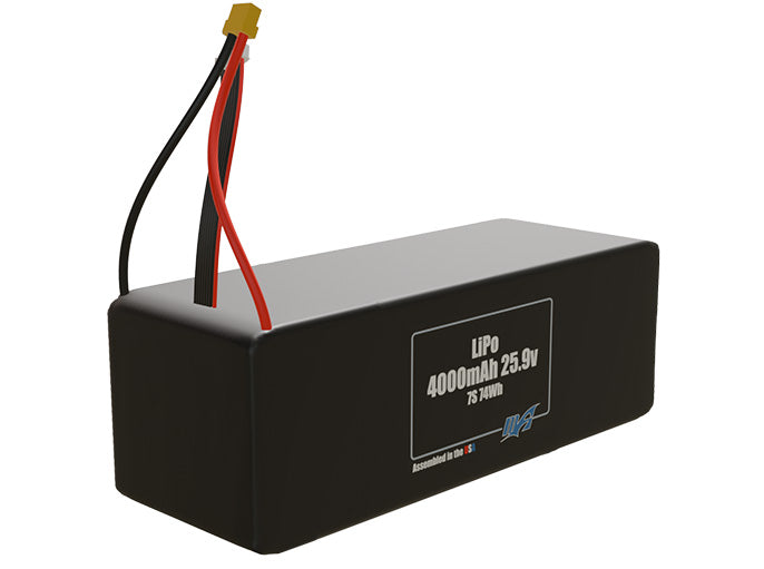 Rendered view of slim 4000mAh LiPo cells, used in UAV and defense-grade robotics projects.