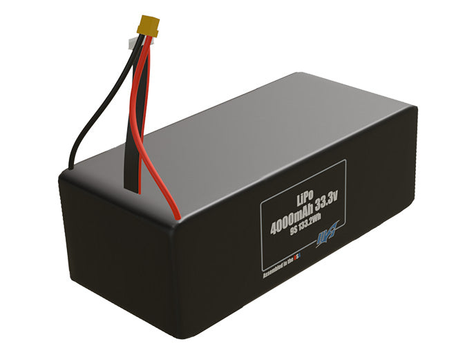 Rendered view of slim 4000mAh LiPo cells, used in UAV and defense-grade robotics projects.