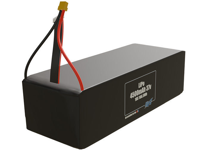 Rendered view of slim 4500mAh LiPo cells, used in UAV and defense-grade robotics projects.