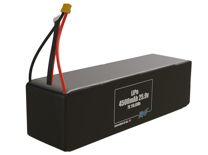 Rendered view of slim 4500mAh LiPo cells, used in UAV and defense-grade robotics projects.