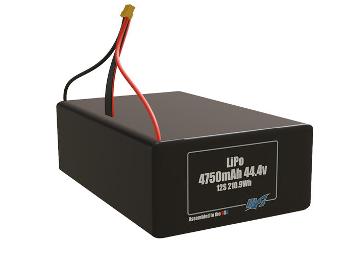 Rendered view of slim 4750mAh LiPo cells, used in UAV and defense-grade robotics projects.
