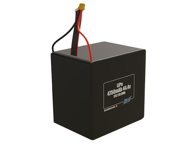 Rendered view of slim 4750mAh LiPo cells, used in UAV and defense-grade robotics projects.