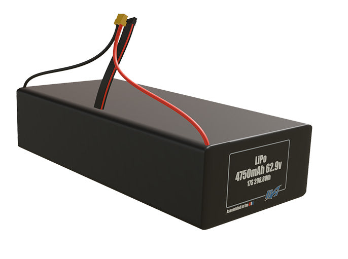 Rendered view of slim 4750mAh LiPo cells, used in UAV and defense-grade robotics projects.