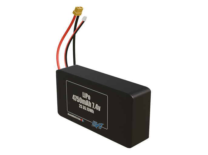 Rendered view of slim 4750mAh LiPo cells, used in UAV and defense-grade robotics projects.