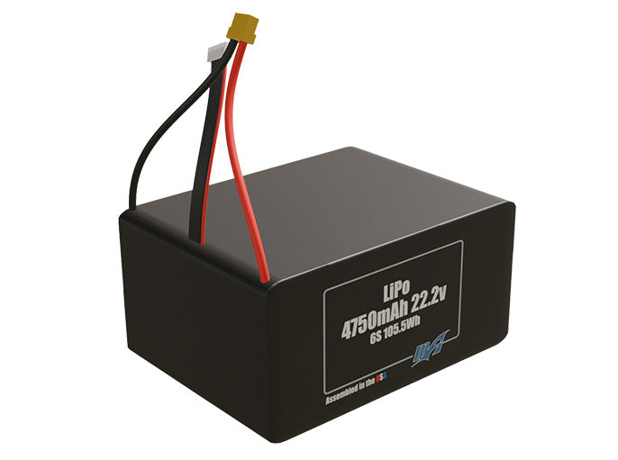 Rendered view of slim 4750mAh LiPo cells, used in UAV and defense-grade robotics projects.