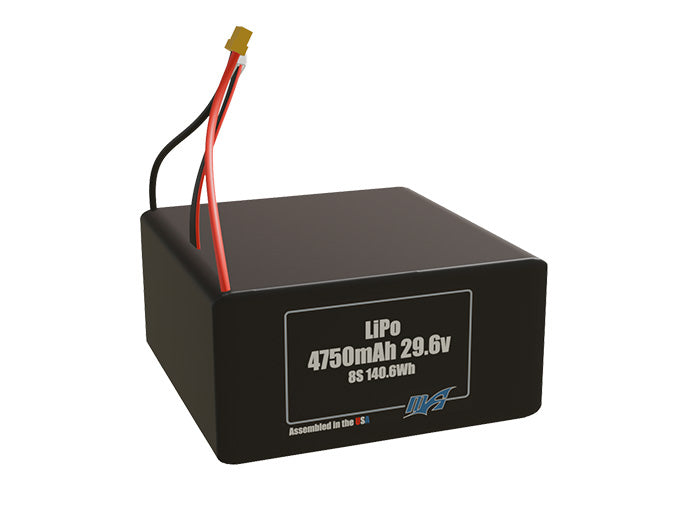 Rendered view of slim 4750mAh LiPo cells, used in UAV and defense-grade robotics projects.