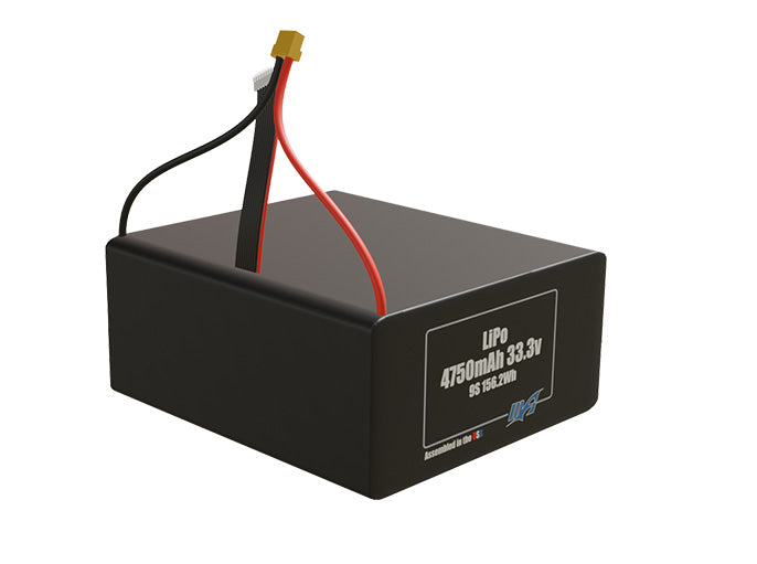Rendered view of slim 4750mAh LiPo cells, used in UAV and defense-grade robotics projects.