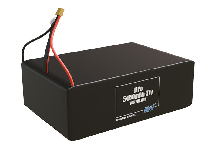 Rendered view of slim 5450mAh LiPo cells, used in UAV and defense-grade robotics projects.