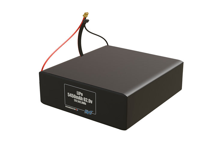 Rendered view of slim 5450mAh LiPo cells, used in UAV and defense-grade robotics projects.