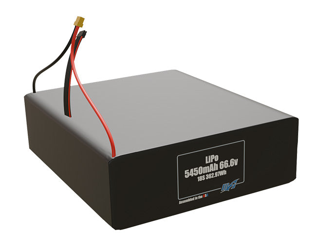 Rendered view of slim 5450mAh LiPo cells, used in UAV and defense-grade robotics projects.