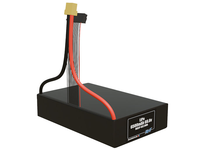 Rendered view of slim 6500mAh LiPo cells, used in UAV and defense-grade robotics projects.