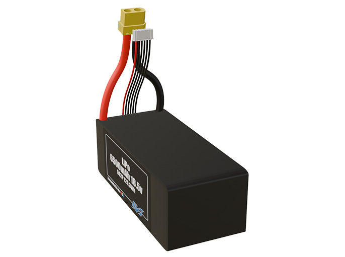 Rendered view of slim 6500mAh LiPo cells, used in UAV and defense-grade robotics projects.