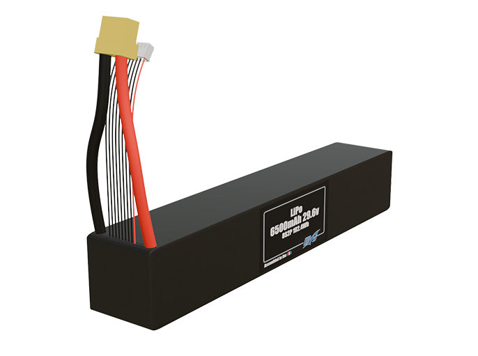Rendered view of slim 6500mAh LiPo cells, used in UAV and defense-grade robotics projects.
